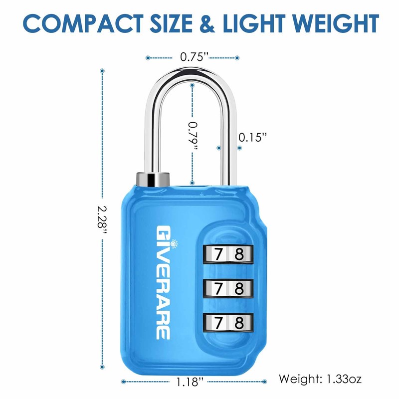GIVERARE 2 Pack Combination Lock, 3-Digit Padlock Keyless, Resettable Luggage
