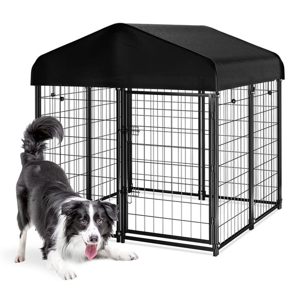 PawGiant Dog Kennel Outdoor Dog House with Roof Waterproof Cover for Medium to Small Dog Outside 4ft x 4ft x 4.5ft, Dog Enclosures Pet Crate Cage Playpen Dog Run Indoor