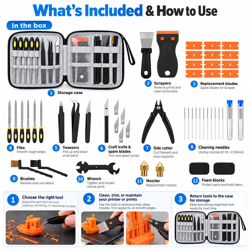 3D Printer Tool Kit for Print Cleanup and Maintenance –