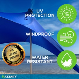 KAZZARY Beach Tent, UPF50+ 7.5x7 ft Sun Shade Canopy with Sandbags, 4 Stability Poles, Ground Pegs, Flying Disc Sand Shovel. Lightweight Sunshade Shelter, 7ft Tall for Camping Outdoor Trips and Sports