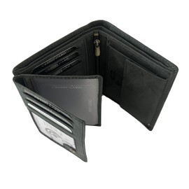 BUFFALO HILL Lucky 7 motif wallet, buffalo leather wallet, genuine leather wallet, portrait format, men's wallet, RFID protection, leather wallet with coin compartment, 11 card slots, 2395, black,