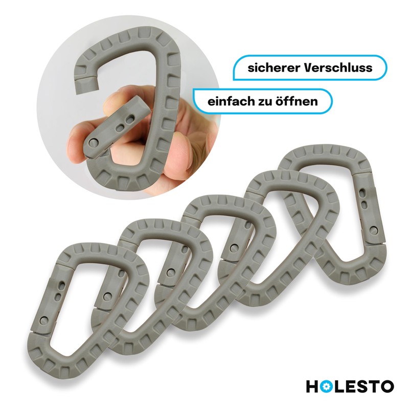 Holesto Plastic Carabiner - Tactical Carabiner Clip Black - Durable