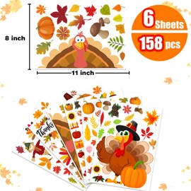 Funnlot Fall Window Clings 158PCS Thanksgiving Window Clings Fall Window Clings for Glass Windows Fall Window Decor for Offices Autumn Leaves Turkey Window Clings Home School Office