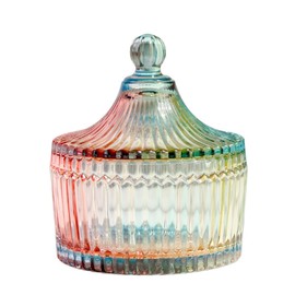 erioctry 300ML / 10OZ Colorful Glass Candy Jar Dish with Crystal Lid Candy Box Sugar Bowl Tin Biscuit Containers Decorative Food Storage Organization for Home Kitchen Office