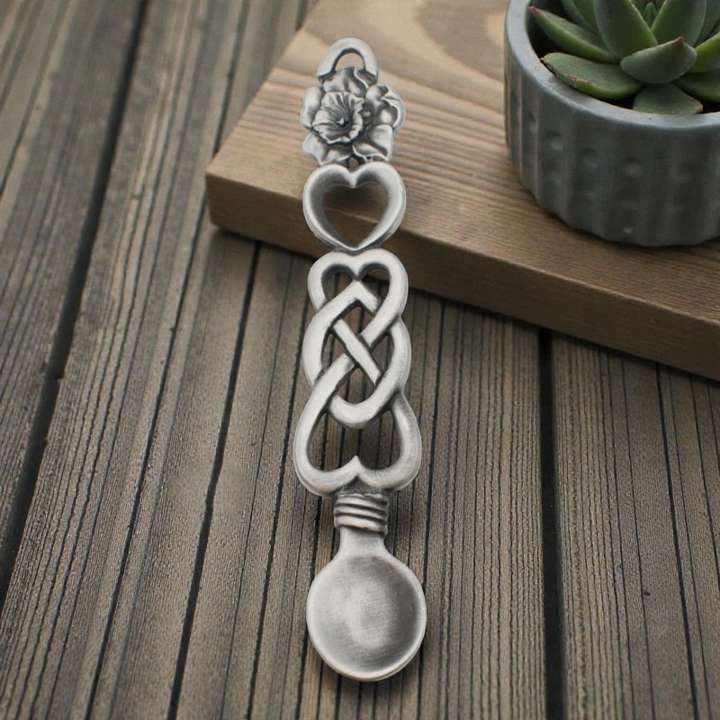 English Made Pewter Daffodil and Hearts Lovespoon, Welsh Design, 150