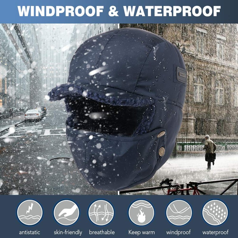 Oversized L Men Women Winter Trapper Hat Waterproof Windproof Aviator
