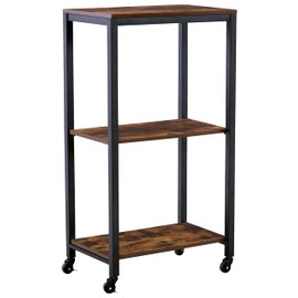 Signature Design by Ashley Bevinfield Vintage Metal Frame 3 Shelf Bar Cart, Dark Brown & Black