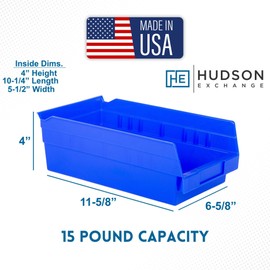 Hudson Exchange 12 x 6 x 4" (12 Pack) Plastic Nesting Storage 12” Shelf Bin Container - 15 lb Capacity, Blue