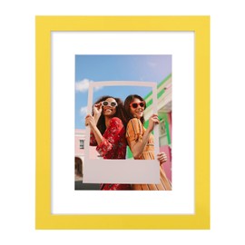 Vittanly 8x10 Picture Frame, Engineered Wood with Shatter Resistant Plexiglass, Display Pictures 5x7 with Mat or 8x10 without Mat, Photo Frame for Wall or Table Top Display, Yellow 1 Pack