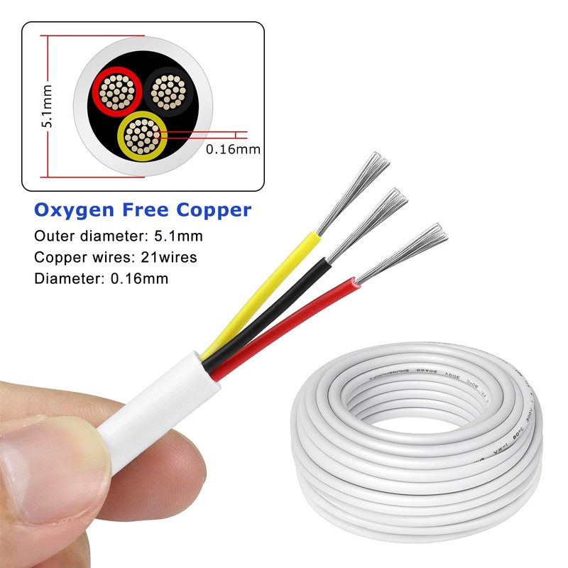 50FT 20 Gauge 3 Conductor Electrical Wire, 20AWG PVC Thermostat