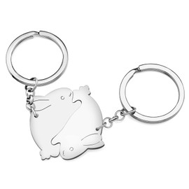 YAYAKO Cute Bunny Keychains Stainless Steel Couples Rabbits Easter Gifts for Women Girls Car Key Valentine's Day Decorations (Silver A)