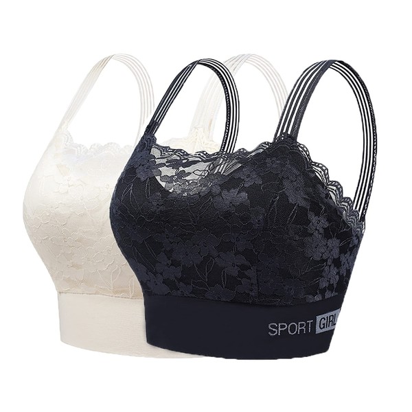 Lace Bralettes for Women Wire Free Push-up Sports Bra，2 Pcs