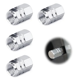 Valve Cap, Air Valve Cap, Tire Valve, Air Valve, Strength, Aluminum, Prevents Corrosion, Long Term Weathering, Waterproof, Car, Bike, Dress Up Parts, Luxury Anodized 4 Piece Set (Silver)