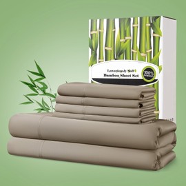 Shilucheng 100% Viscose Derived from Bamboo_ Sheets King Size 6pcs, Ultra Soft & Luxuriously Cooling Bed Sheets, Deep Pocket Up to 16", Hotel Silky Bedding Set (Simply Taupe)