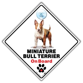 Miniature Bull Terrier On Board Sign, Miniature Bull Terrier Dog Car Sign, Miniature Bull Terrier Dog Breed Vehicle Sign, Dog on Board Suction Cup Sign 14cm x 14cm