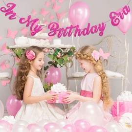 Lemicin In My Birthday Era Banner, DIY Glitter Hot Pink Banner, Happy Birthday Party Banner Sign Eras for Women Girls Hot Pink 16 18th 21st 30th Party Decorations