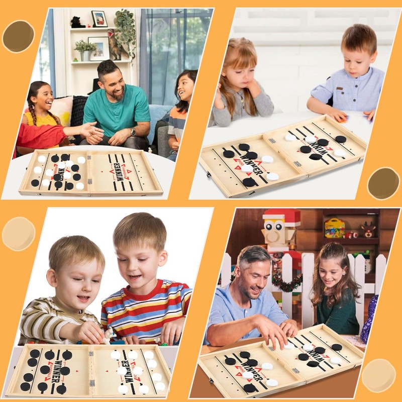 Hockey Board Game, Wooden Quick Sling Puck Match Game, Sling