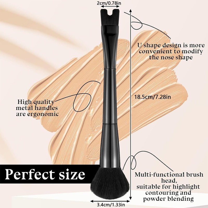 Nose Contour U-Shaped Makeup Brush - 2-in-1 Dual Ended, Precision