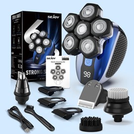 Sejoy 6D Head Shavers for Bald Men, Anti-Pinch Electric Razor for Men, 5-in-1 Waterproof and Rechargeable Comfort Grooming Kit for Men - Color: Gold