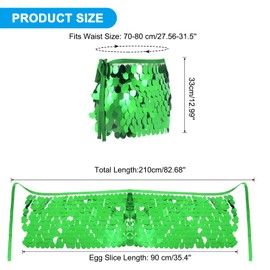 MECCANIXITY Sequin Short Skirt Women's Rave Party Dance Skirt Sparkly Belly Dance Hip Skirts Wrap for Dance Party Night Club Costume(Green)