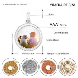 Personalized Hip Hop Memory Pendant Necklace Custom Picture Necklace for Men Women Customized Photo Pendant Necklaces Round Square Diamond Medal Jewelry Souvenir Gift 30in Silver Cuban Chain