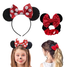 Fashionable mouse ears bow headband, glitter headband, with black and red polka dot velvet hairband