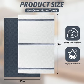 Nialnant 100% Cotton Kitchen Towels, 15x25 Inch Super Absorbent Hand Towels for Kitchen, Ultra Soft Dish Cloths with Hanging Loop