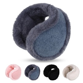 Ear Muffs Foldable Winter Earmuffs Fleece EarMuffs Behind Head Style for Womens and Mens Soft Warm Windproof Plush Earmuffs for Indoor Outdoor Cycling Running Skiing Activities (grey)