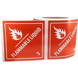 Hazard Class 3 D.O.T. Flammable Liquid Labels 4x4 Inch Square 500 Adhesive Labels
