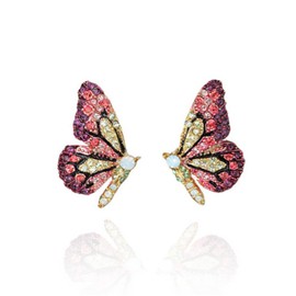 MALOYANVE Butterfly Stud Earrings for Women Cute Enamel Crystal Rhinestone Color Fairy Tale Animal Insect Stud Earrings Fashion Jewelry Gift (Wine Red)