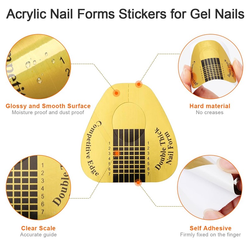 200 PCS Nail Forms for Builder Gel, AHIER Self-adhesive Nail
