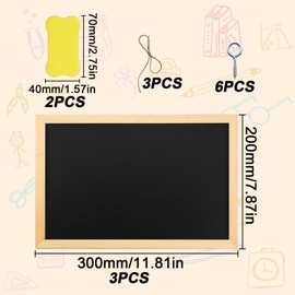 WPPQWP Pack of 3 Chalkboards A4 (with Wooden Frame) and 2 Sponge, Slate Board for Labelling, Small, Hanging Chalkboards, Children, for Children, Restaurants, Schools, Parties