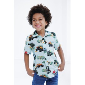 Monster Jam Grave Digger El Toro Loco Megalodon Truck Big Boys Matching Family Hawaiian Button Down Shirt Cool Green 8