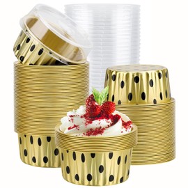 EUSOAR Disposable Ramekins with Lids, 100pcs 5oz Aluminum Foil Baking Cups with Lids, Creme Brulee Cups, Cupcake Baking Cups, Mini Muffin Creme Brulee Ramekins, Dessert Containers with Lids