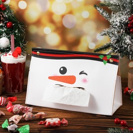 Tioncy Christmas Tissue Box Cover Rectangular PU Leather Tissue Box Holder for Napkin Decorative Facial Tissue Case Organizer for Christmas Bathroom Office Car Home Countertop(Snowman)