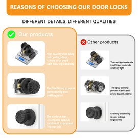 Amerdeco 2 Pack Privacy Matte Black Door Knobs,Black Door Knobs Interior,Heavy Duty Bedroom and Bathroom Door Knob