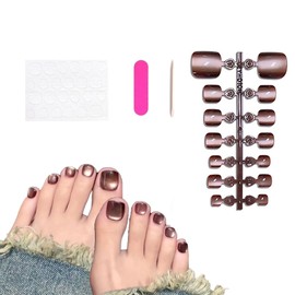 Auriselle Pack of 14 Crystal Cat Eye Press On Toenails, Shiny Red Gradient, Square Fake Toenails, Medium French Fingernails, Artificial Nails for Women