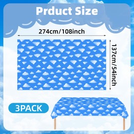 Temicle 3-Pack 54 x 108 Inch Cartoon Sky Tablecloths – Blue Sky and Cloud Disposable Plastic Covers for Kids Birthday, Baby Shower, and Party Supplies
