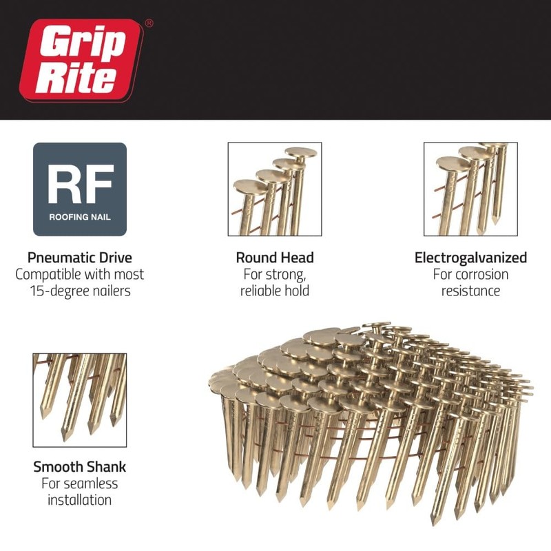 Grip Rite GRCR2DGAL 1" by 15° Galvanized Coil Roofing Nail