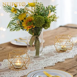 NUPTIO - Candelabros votivos para velas de té y velas de pilar, soporte de vela geométrico dorado para decoración de mesa de boda, recepción, regalos de fiesta de cumpleaños, centro de mesa del hogar
