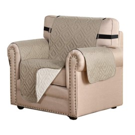 Reversible Chair Cover Furniture Protector Anti-Slip Couch Cover Water Resistant 2 Inch Wide Elastic Straps Chair Slipcover Pets Kids Fit Sitting Width Up to 21" (Chair, Khaki/Beige)