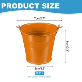 PATIKIL 2.7"x2.3" Small Metal Buckets with Handle, 12 Pcs Mini Galvanized Bucket Colorful Easter Buckets for Crafts Party Favors Decoration, Orange