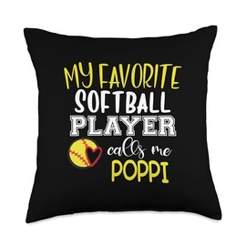 My Favorite Softball Player Calls Me Poppi Fathers Day Throw Pillow