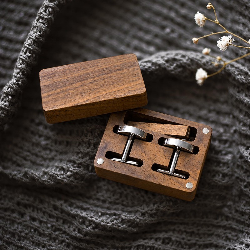 Wislist Walnut Cufflinks and Tie Clip Set with Wood Gift