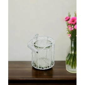HomeRoots 5" White Metal Tabletop Lantern Candle Holder