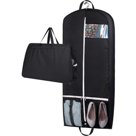 MISSLO 54" Suit Carriers for Men Women Travel Suit Bag Hanging Long Dress Garment Covers for Clothes Storage with 2 Pockets, Black