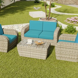 Jadoxy Outdoor Cushion Covers 4 Pack Waterproof&Fade Resistant Zipper Patio Furniture Cushion Covers for Couch,Sofa,Chair (Replacement Covers Only) (Cyan, 19×19×3)