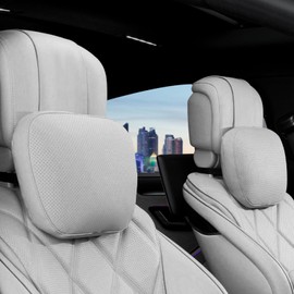 EARJIA Neck Pillow for Car Nappa Leather Cover Support Head Pillows for Driving Cotton Seat Headrest Cushion for Most Cars SUV Home Office Traveling with Refill Cotton Grey 2PC