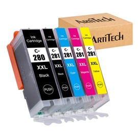 ARTITECH 5 Pack Compatible Ink Cartridge Replacement for Canon PGI-280XXL CLI-281XXL PGBK/BK/C/M/Y Ink Tank Super High Yield Pages Used for Canon Printer PIXMA TR7520 TR8520 TS6120 TS8120 TS9120