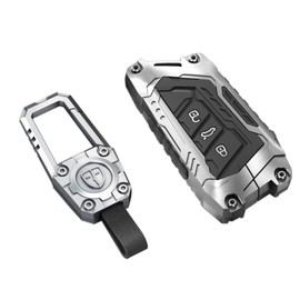 Ocezbiis For Volkswagen Key Fob Cover with Keychain,Zinc Alloy Protection Car Key Case Accessories for 2020-2024 ID4 ID3 Skoda MK8 GTI Golf Octavia Ateca Silicone Smart Keyshell(For VW Model D Silver)